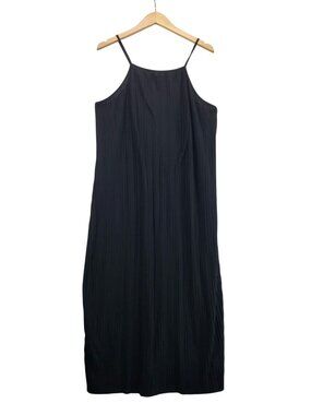 Black Pleated Slip Dress L by A New Day Spaghetti Strap Midi Recycled Polyester